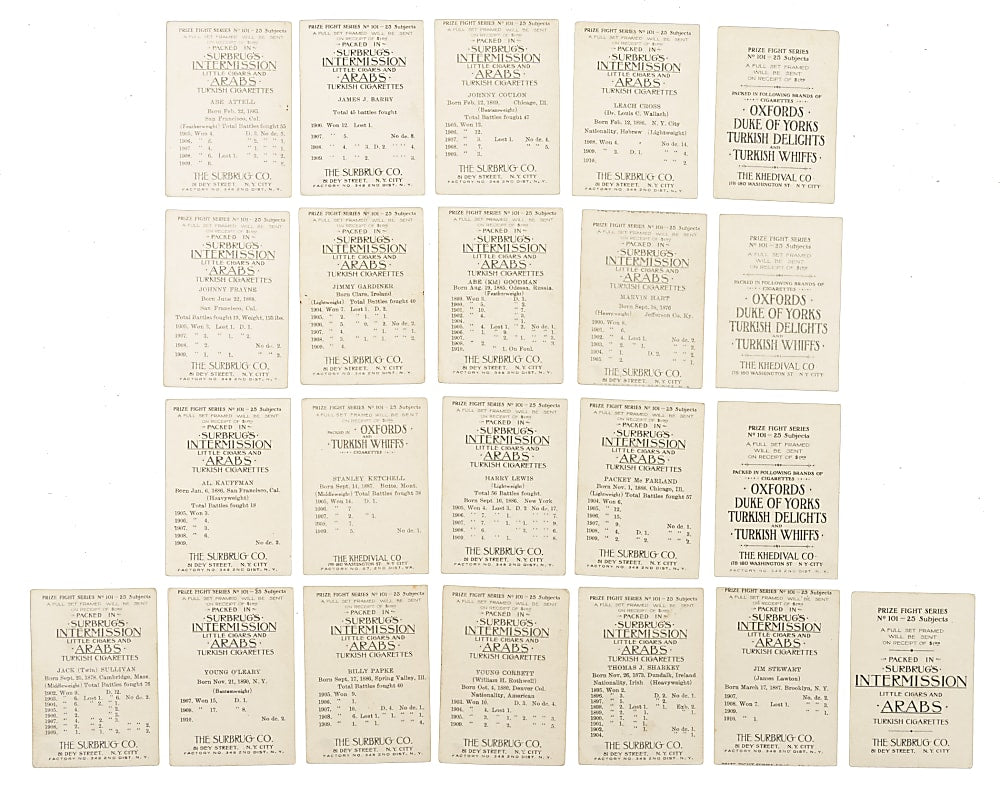 1911 T225 Surbrug Prize Fight Series 101 Boxing Complete Set (25) VERY RARE!!