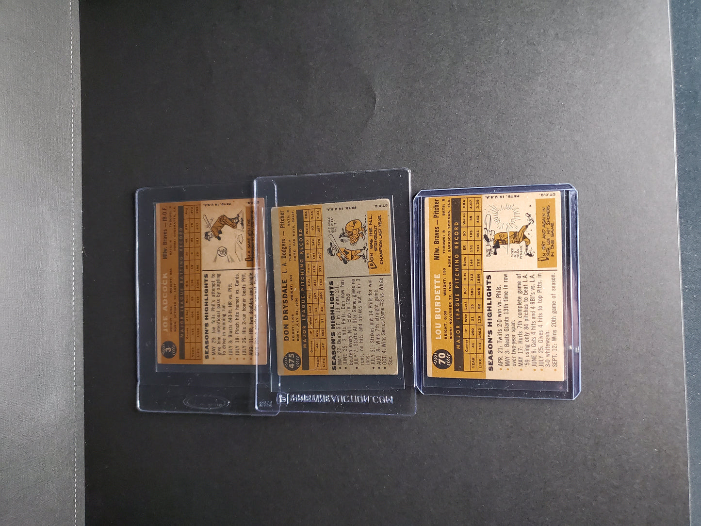 Set of Three (3) 1960 Topps Don Drysdale / Burdette / Adcock GREAT CONDITION!!!