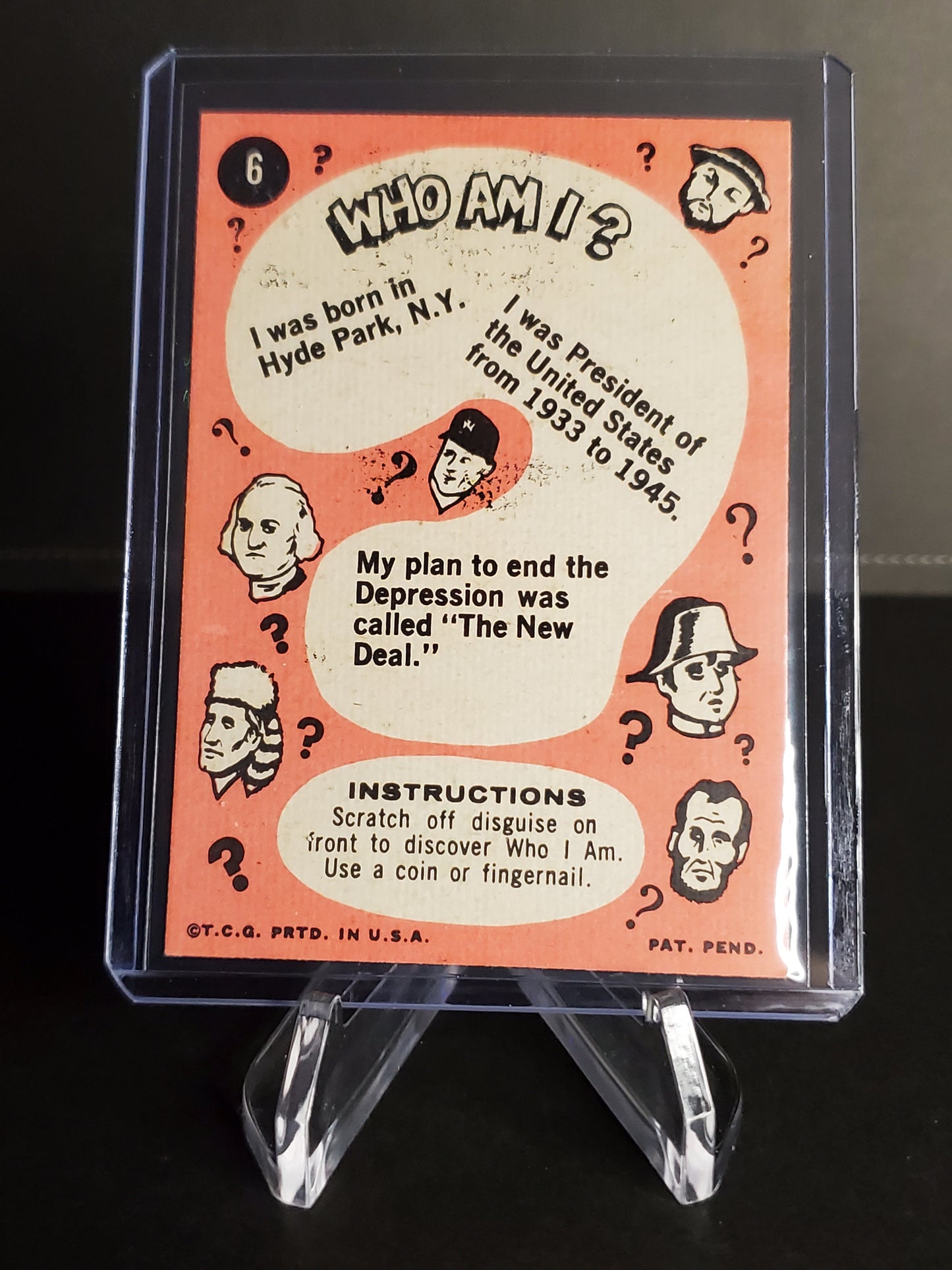 Franklin D. Roosevelt 1967 Topps Who Am I? #6 Unscratched