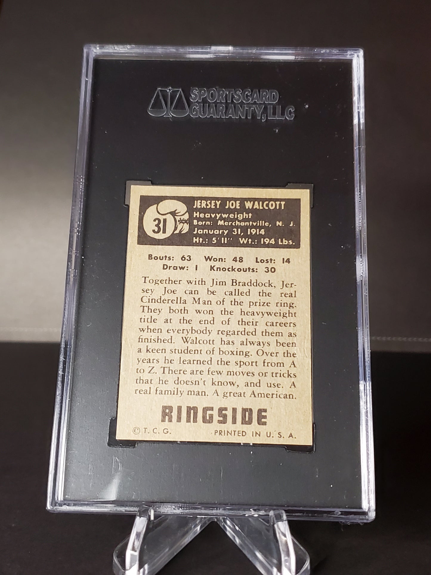 Joe Walcott 1951 Topps Ringside Jersey #31 SGC 5