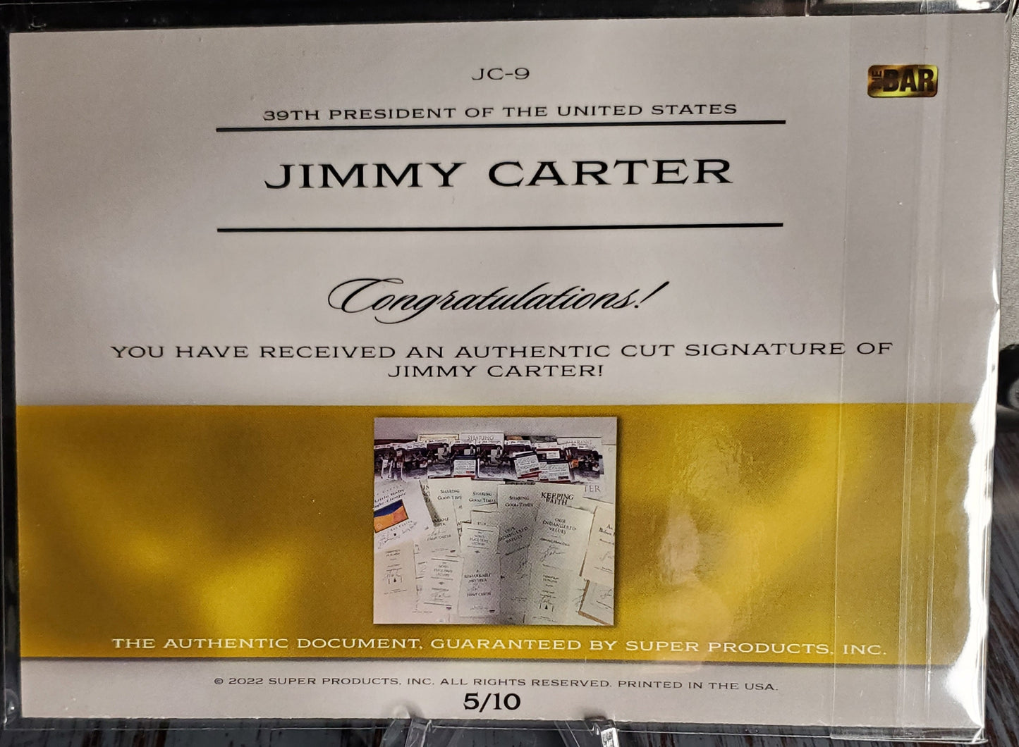 2022 The Bar Pieces of the Past JIMMY CARTER Cut AUTO Oversized Signature #5/10