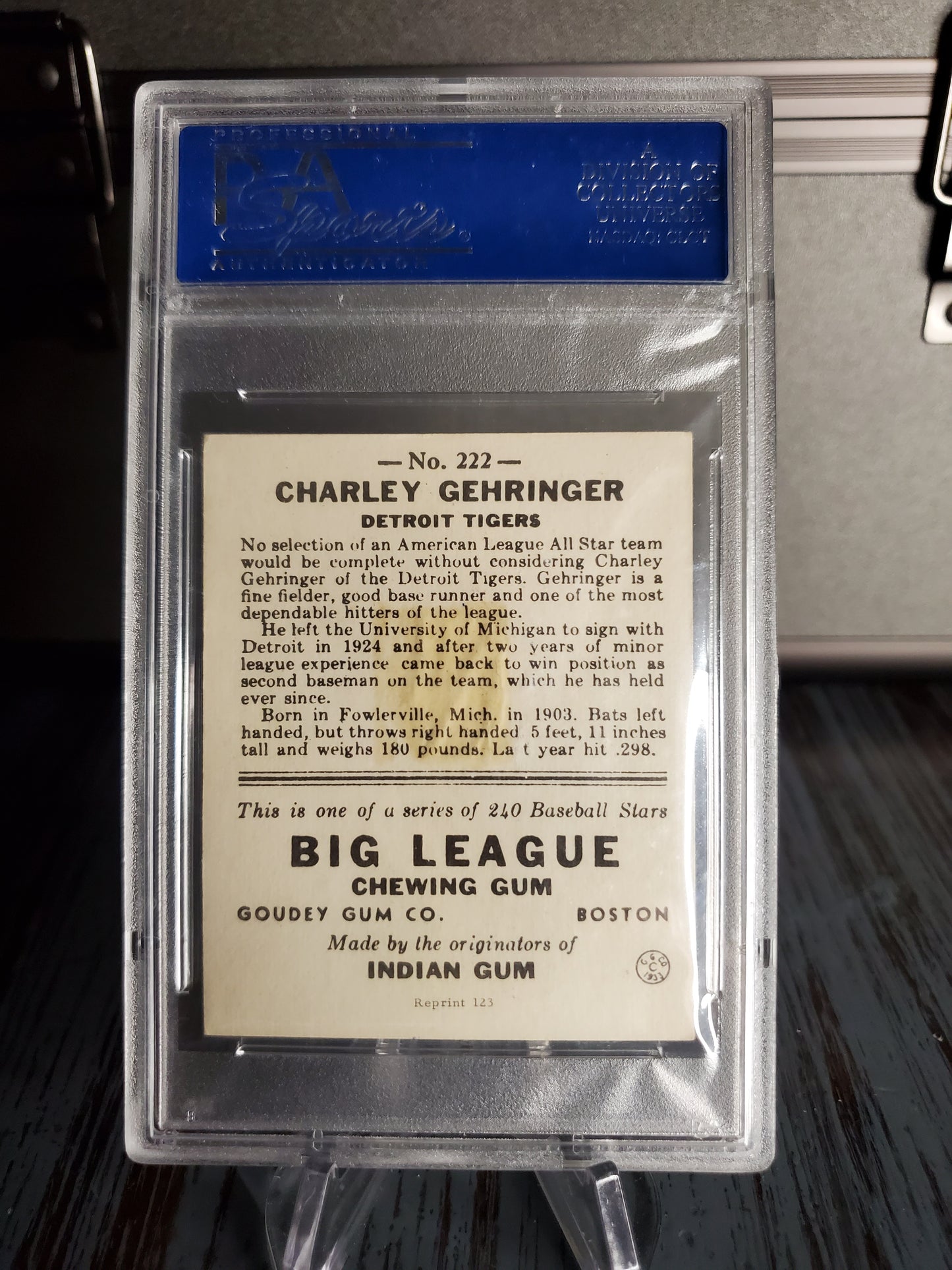 1976 TCMA Goudey Reprints Charlie Gehringer #222 Signed AUTO HOF PSA Authentic