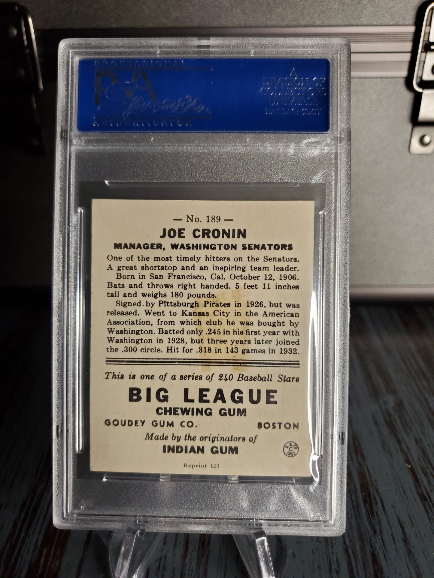 1933 Goudey Reprint Signed Joe Cronin AUTO #189 PSA Authentic Autograph Red Sox