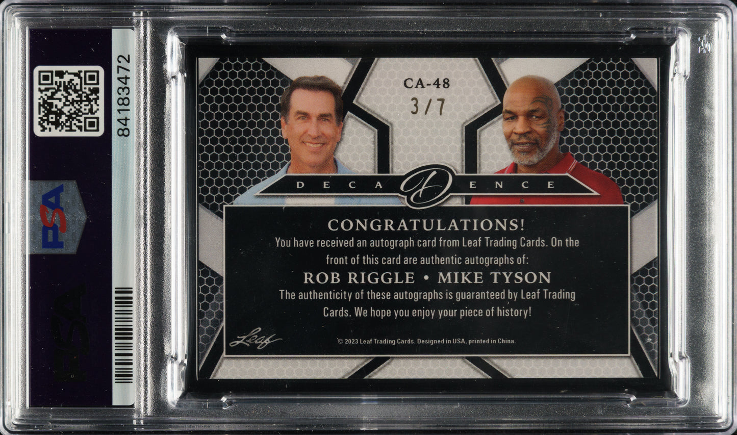 2023 Leaf Pop Century Mike Tyson Rob Riggle Costar AUTO Black /7 PSA 8 #CA-48