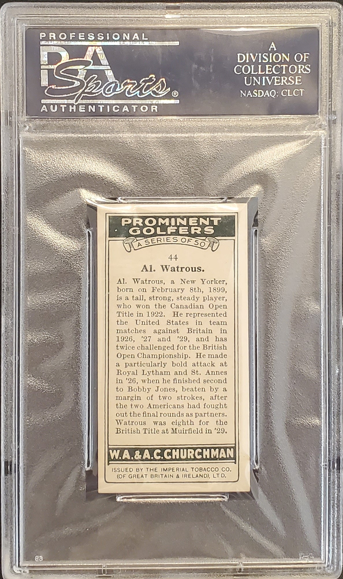 Al Watrous 1931 Churchman Prominent Golfers Small #44 PSA 7