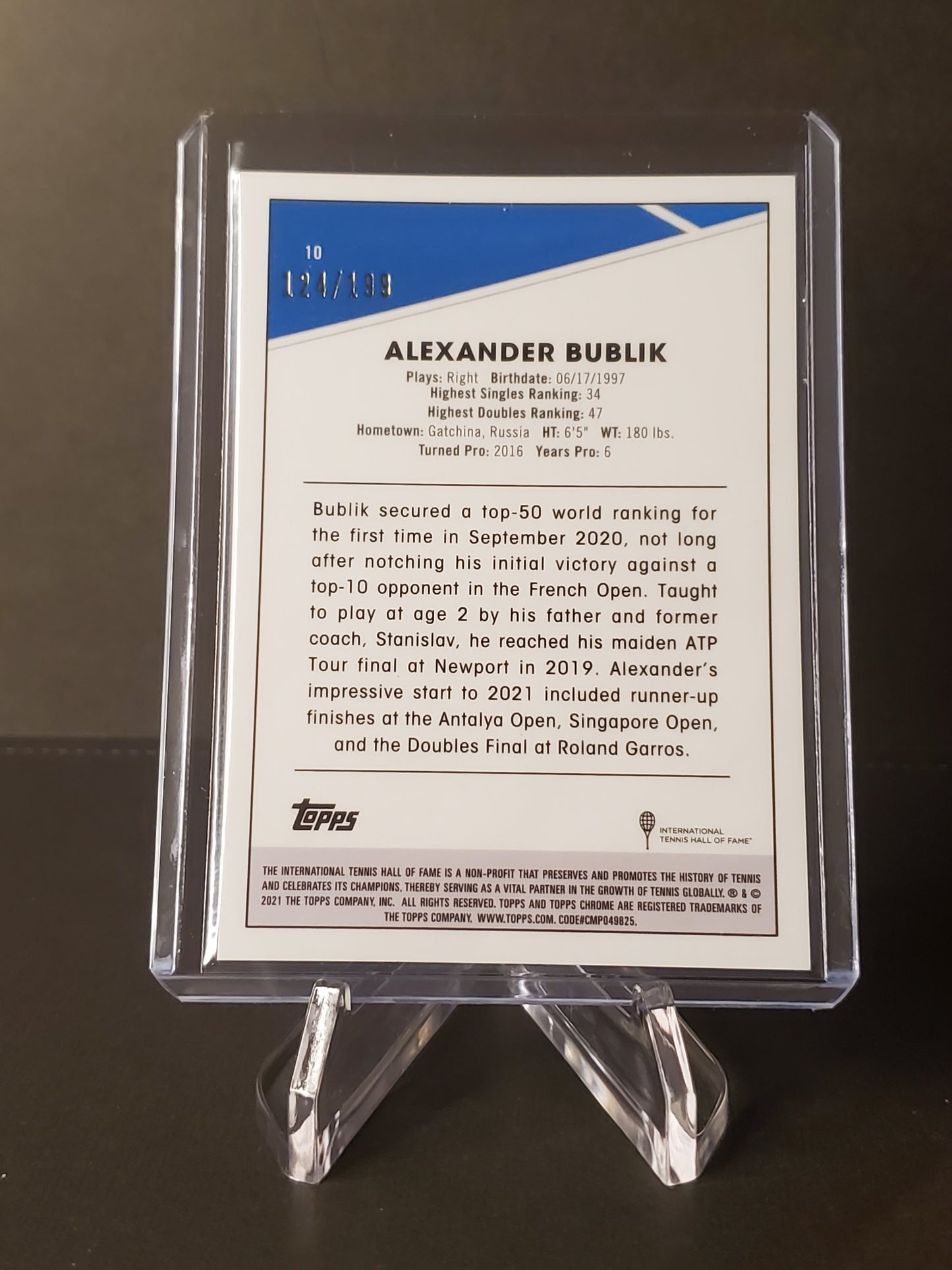 Alexander Bublik 2021 Topps Chrome Tennis Purple Refractor #10 : /199