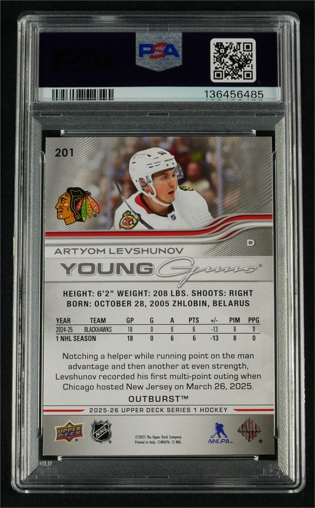 2025 Upper Deck #201 Artyom Levshunov Outburst PSA 10 GEM MINT Pop 3