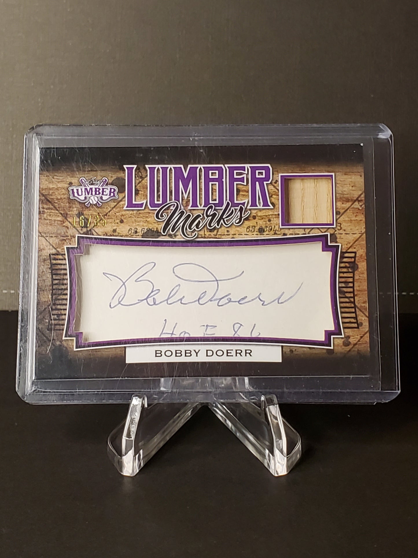 Bobby Doerr 2022 Leaf Lumber - Lumber Marks Cut AUTO H.O.F inscribed & Game Used Bat #LM-03. /35