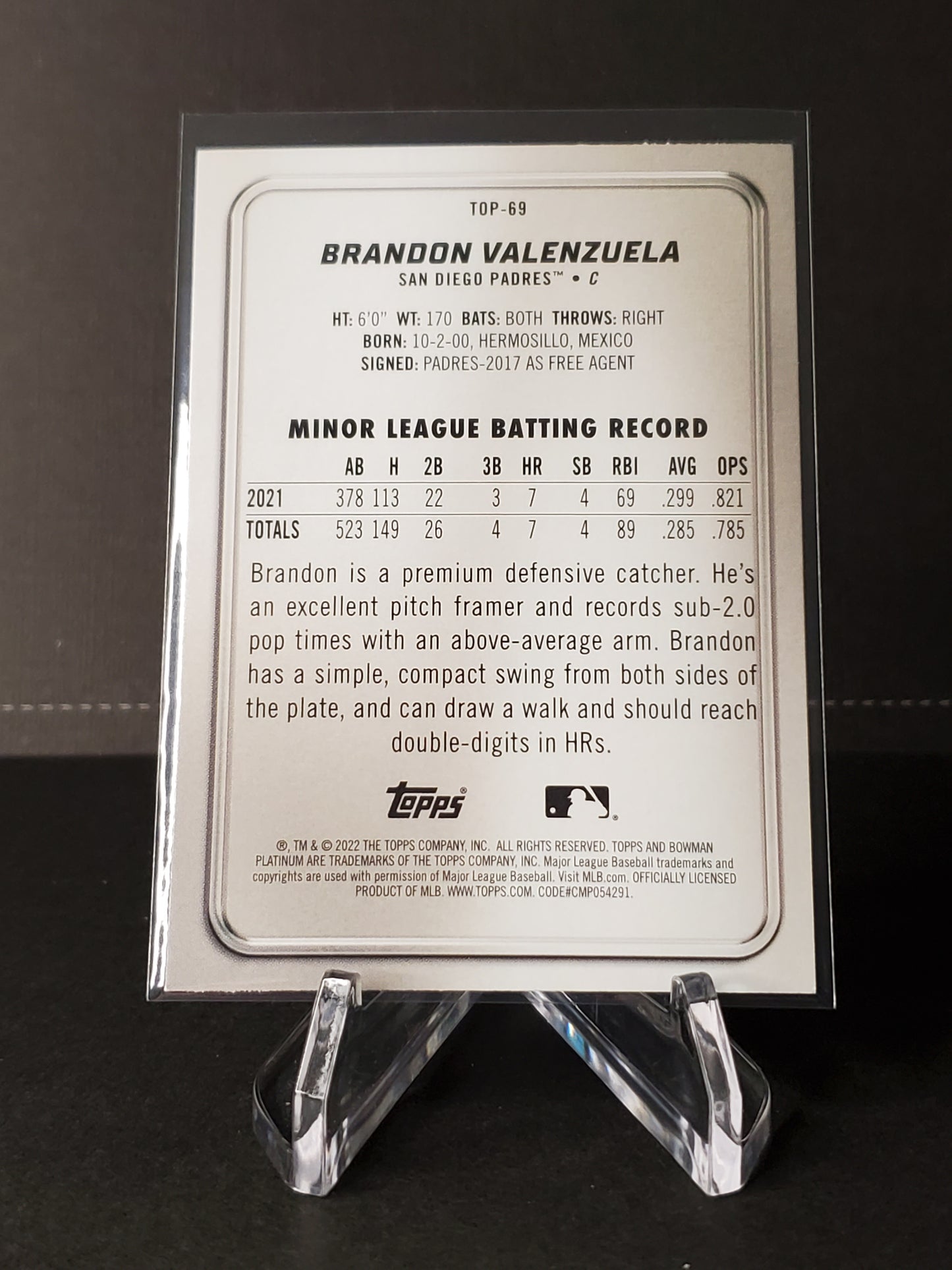 Brandon Valenzuela 2022 Bowman Platinum Top Prospect #TOP-69