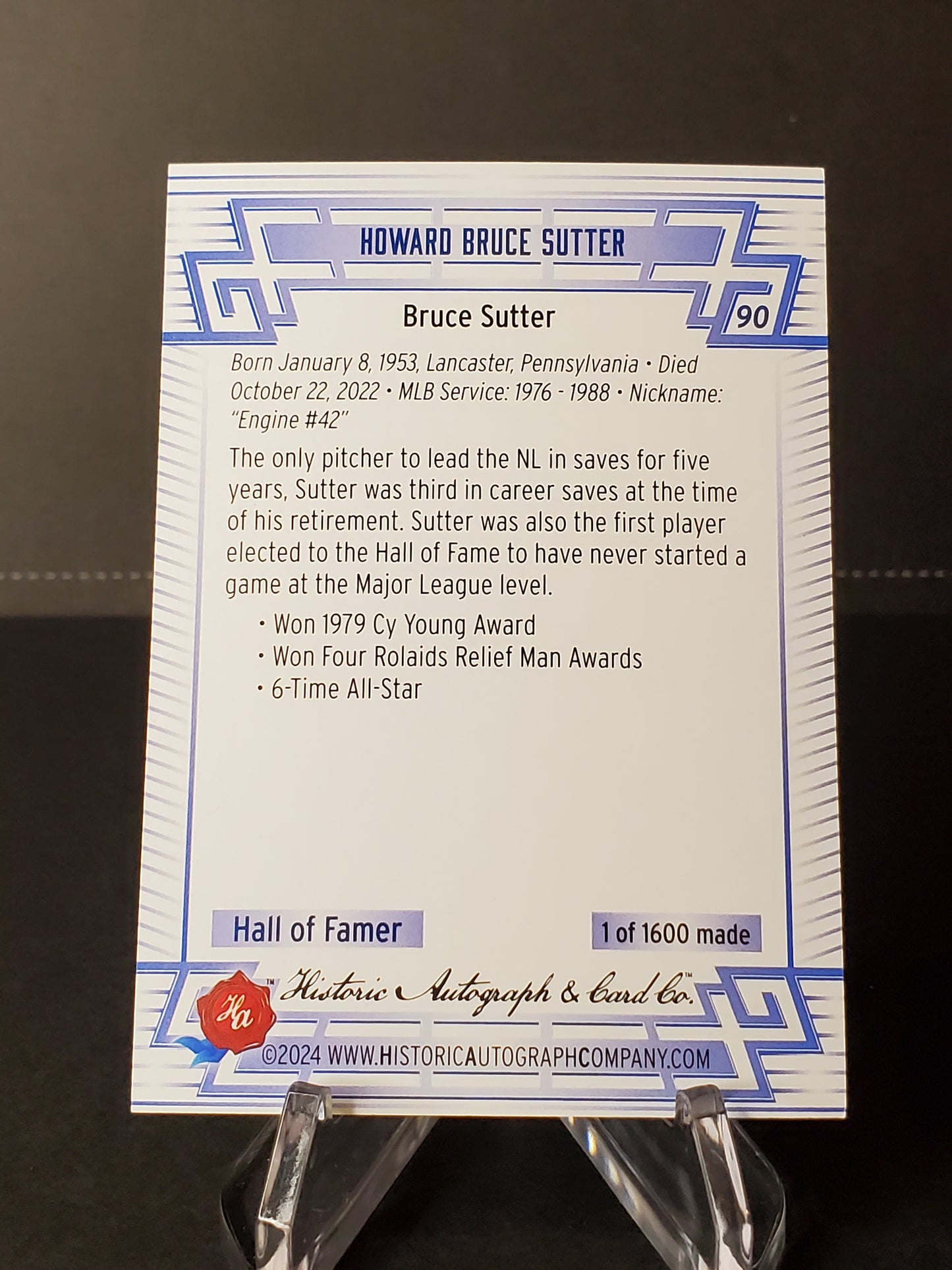 Bruce Sutter 2024 Historic Autographs All Time Greats Tier 1 /1600 #90