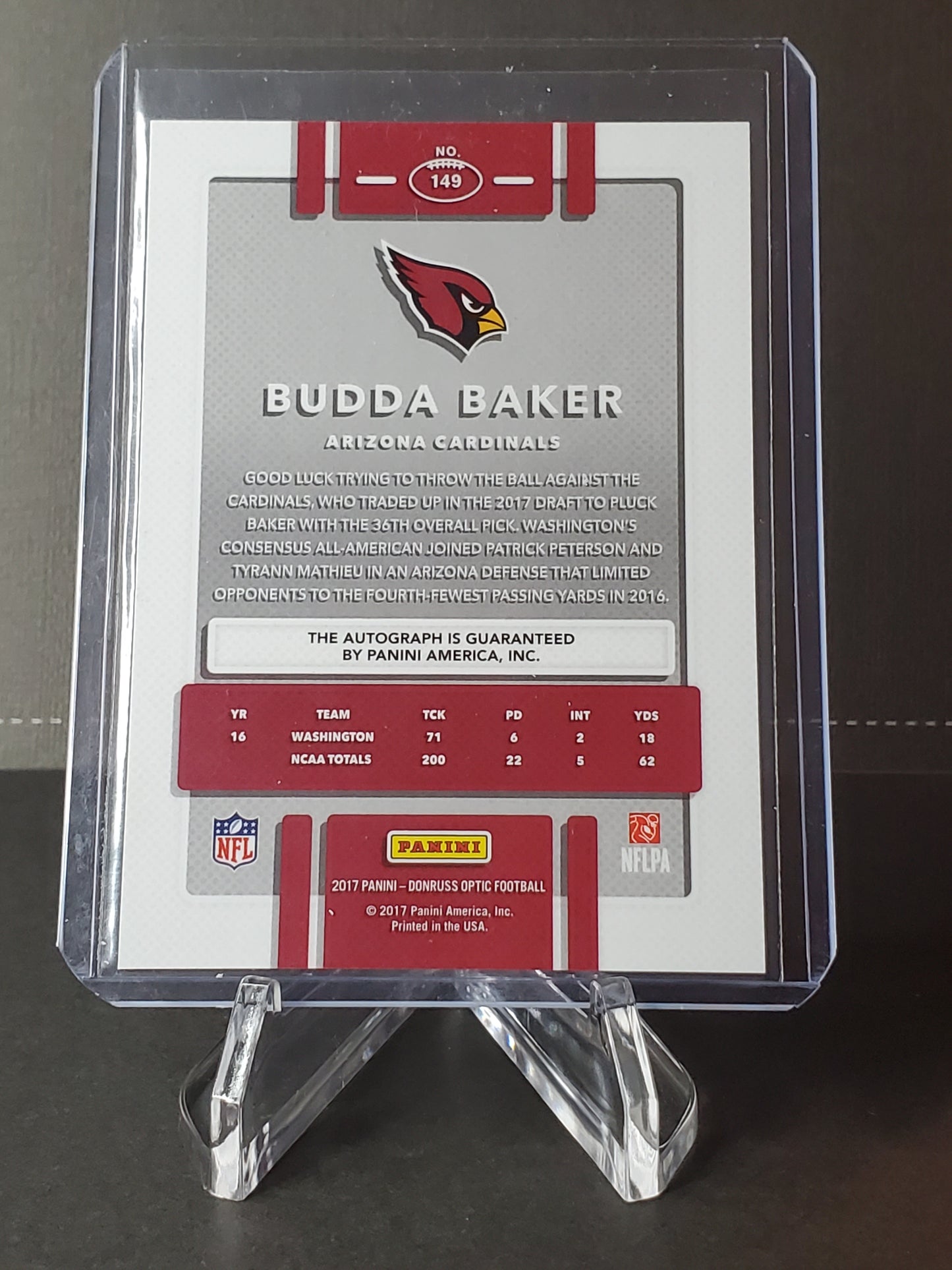 Budda Baker 2017 Panini Donruss Optic (RC) AUTO #149