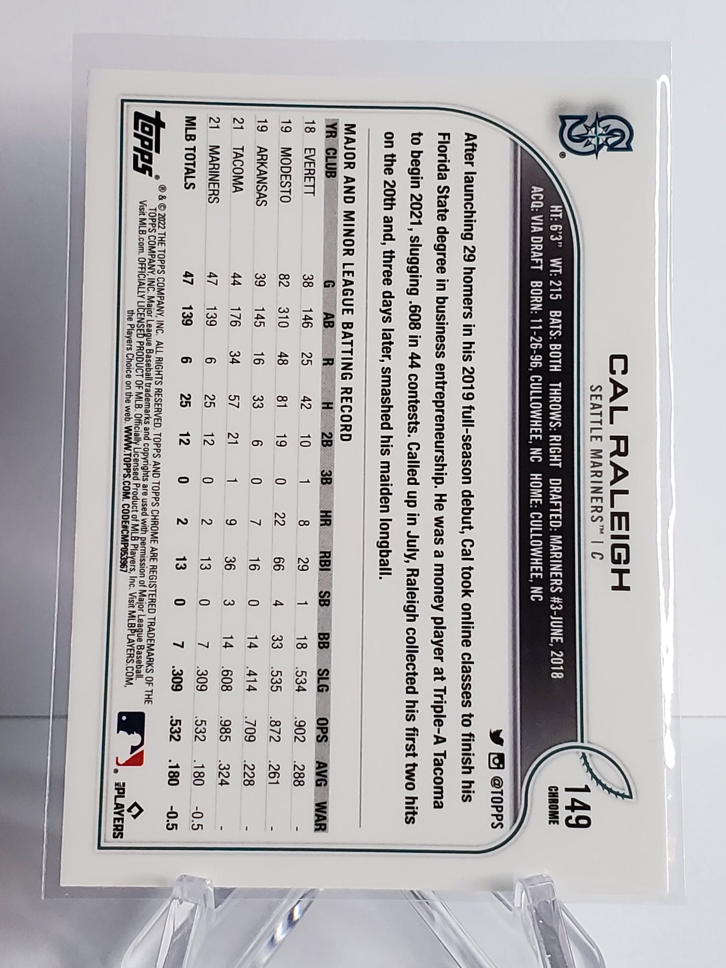 Cal Raleigh 2022 Topps Chrome RC #149