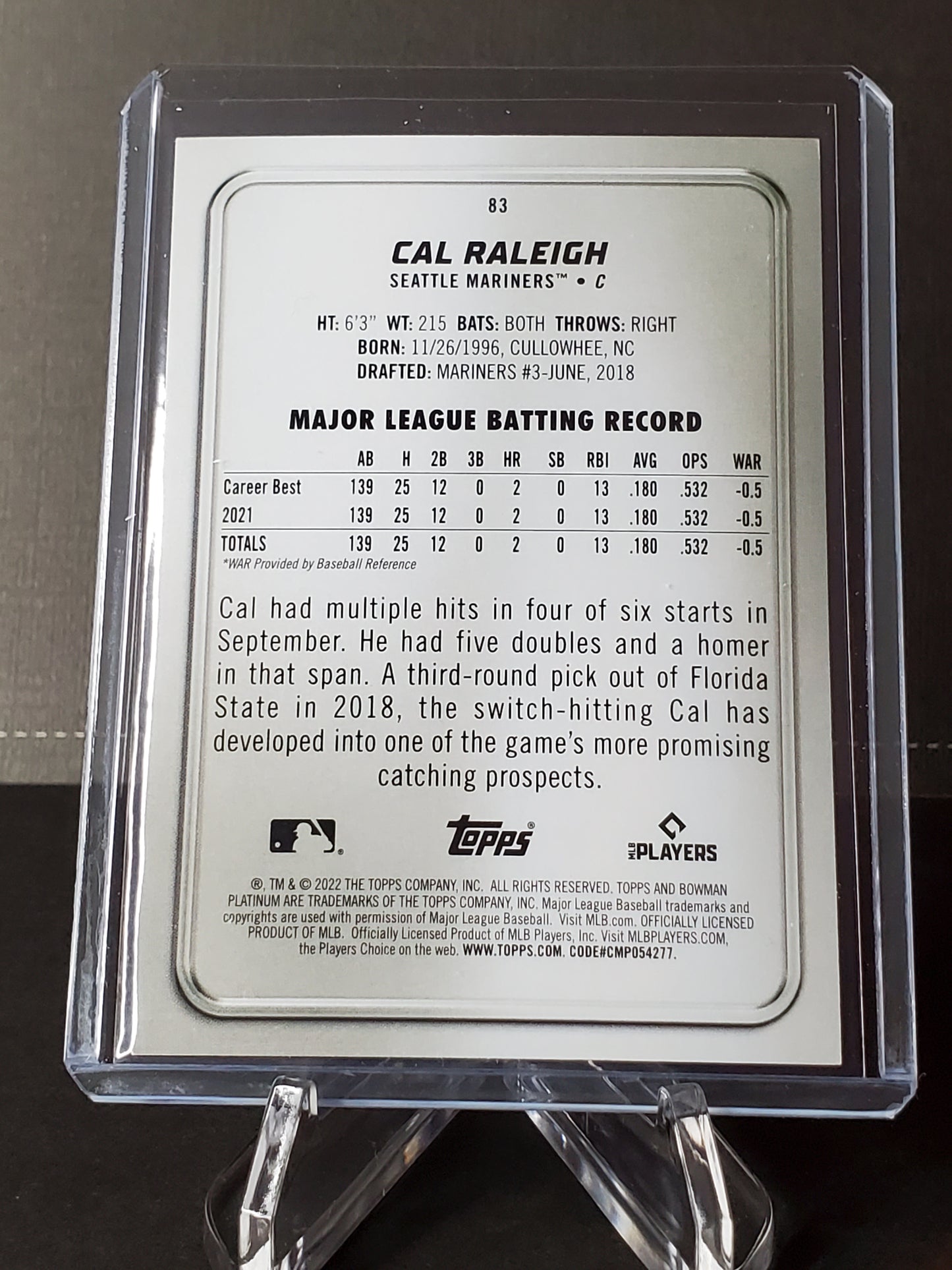 Cal Raleigh 2022 Topps Bowman Platinum GOLD (RC) #83: /50