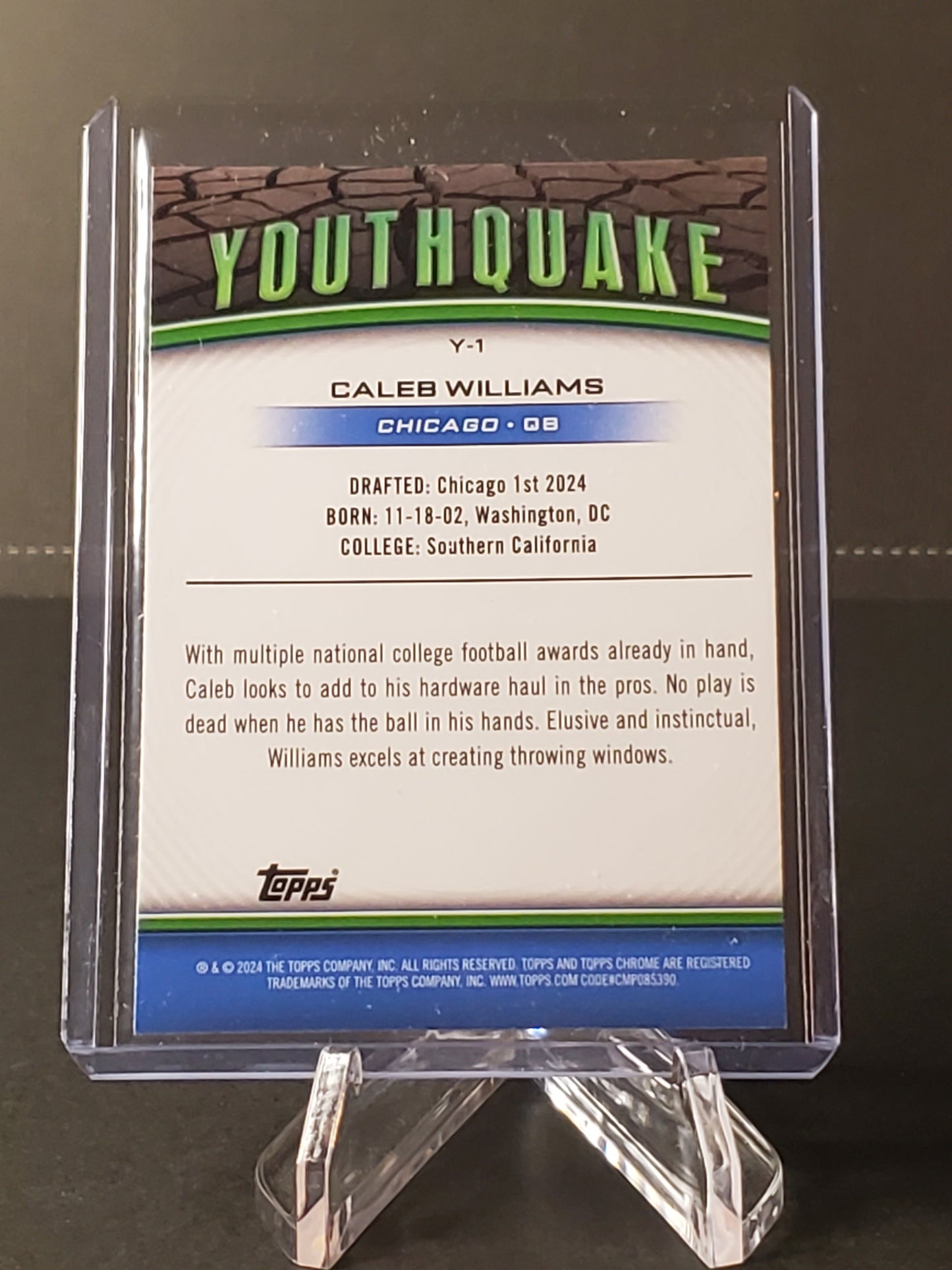 Caleb Williams 2024 Topps Chrome RC YOUTHQUAKE Pink Refractor
