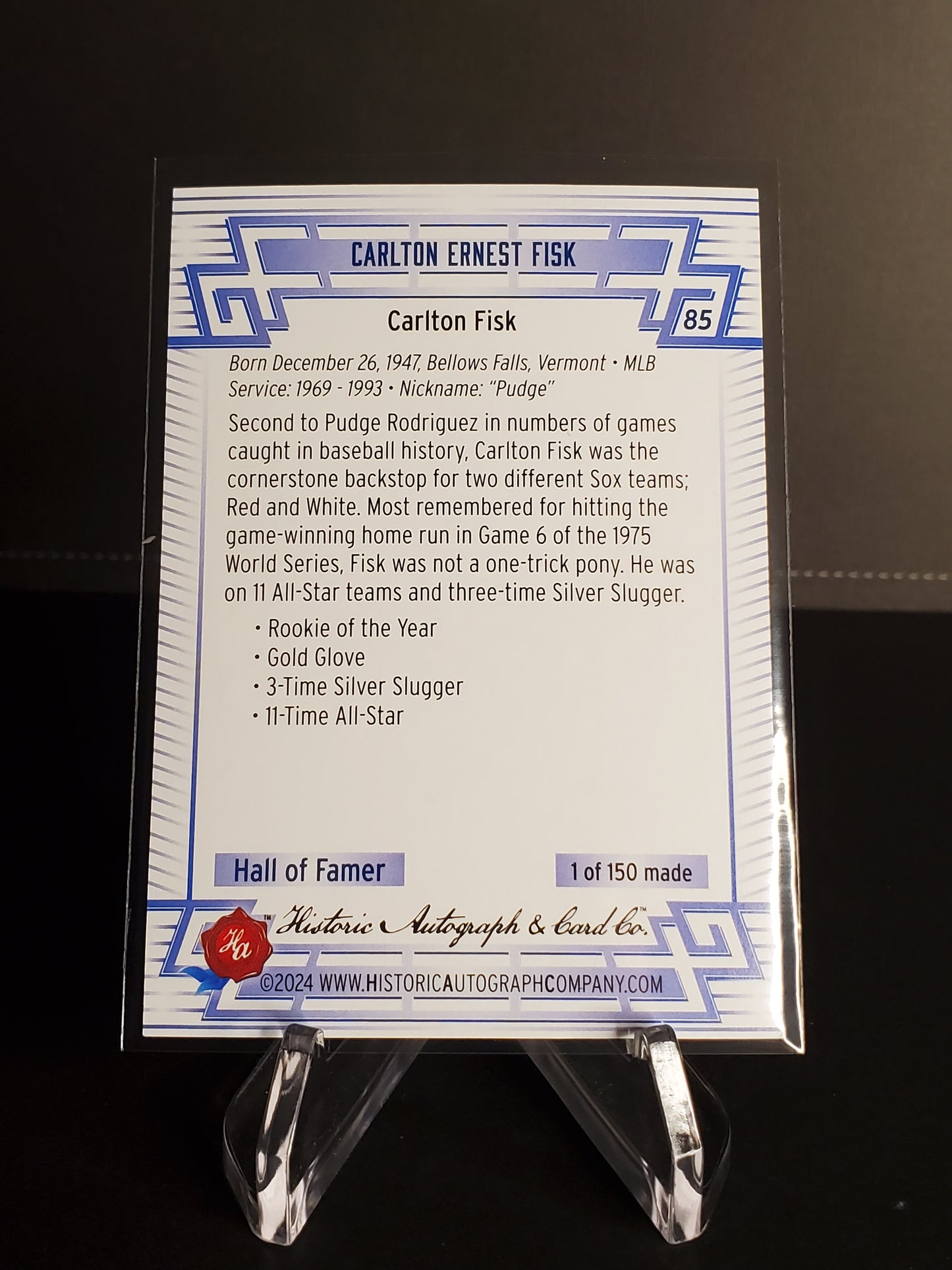Carlton Fisk 2024 Historic Autographs All Time Greats Tier 5 /150 #85