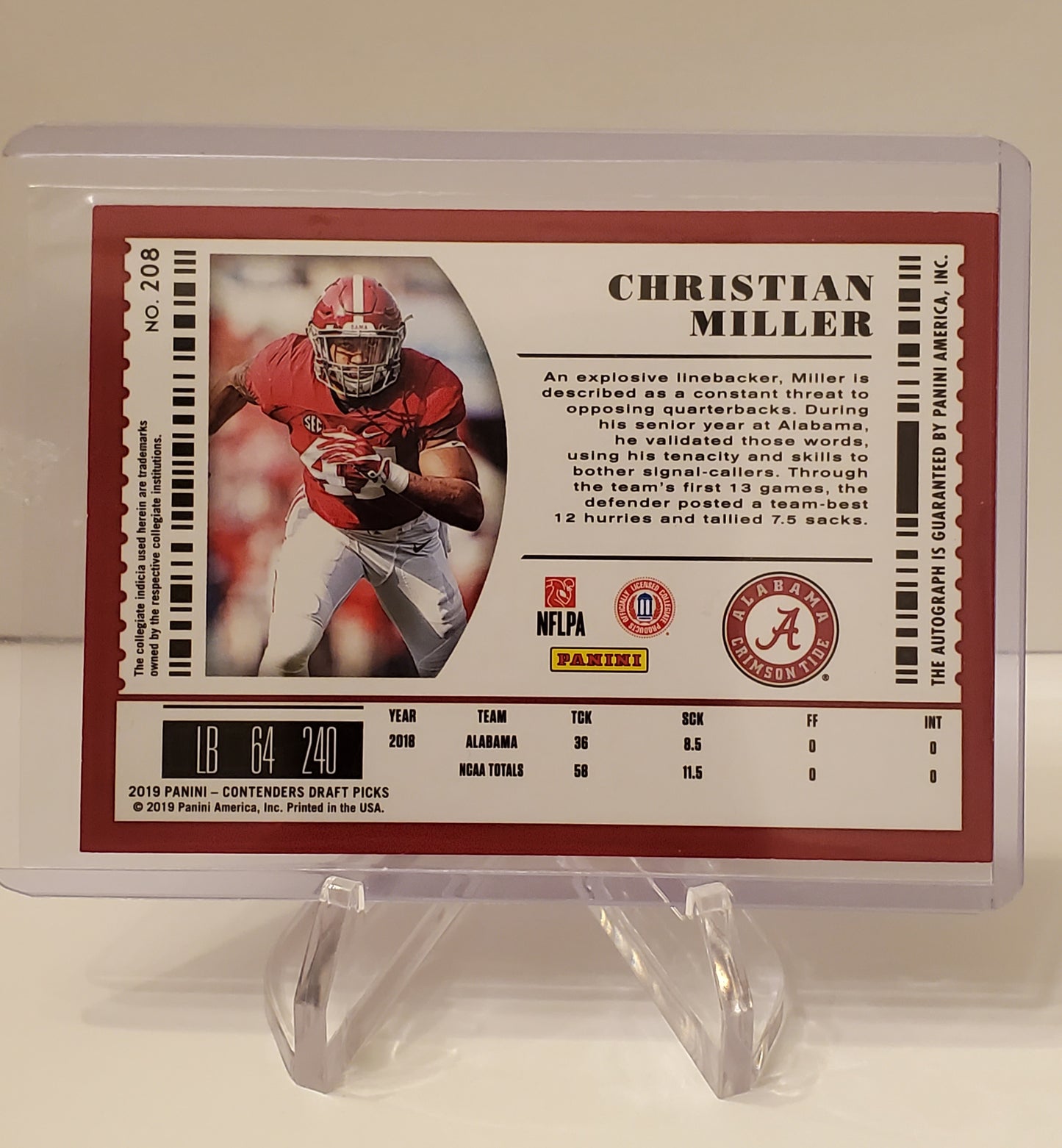 Christian Miller 2019 Panini Contenders College Ticket AUTO #208