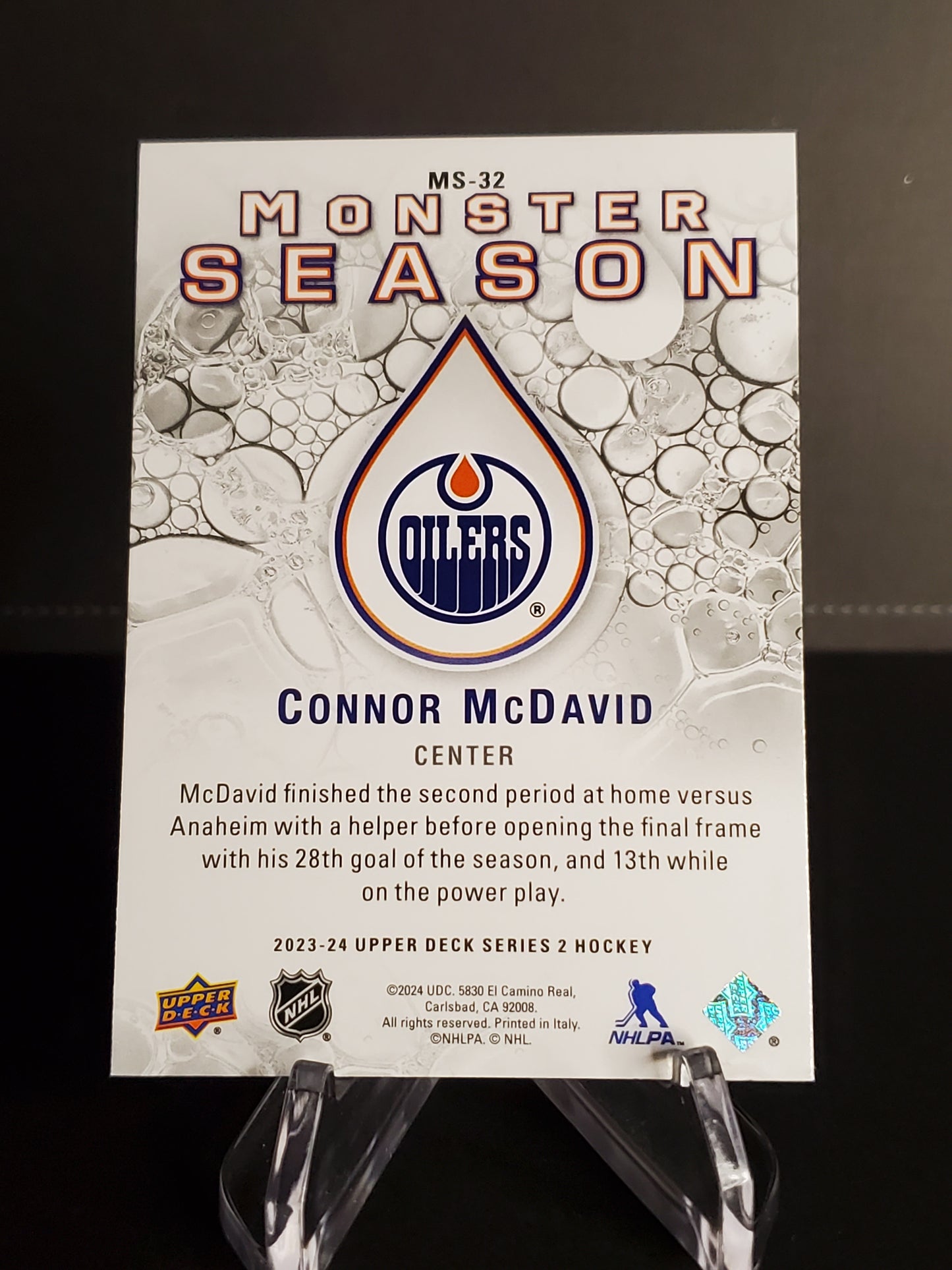 Connor McDavid 2023/24 Upper Deck Series 2 Monster Season #MS-32