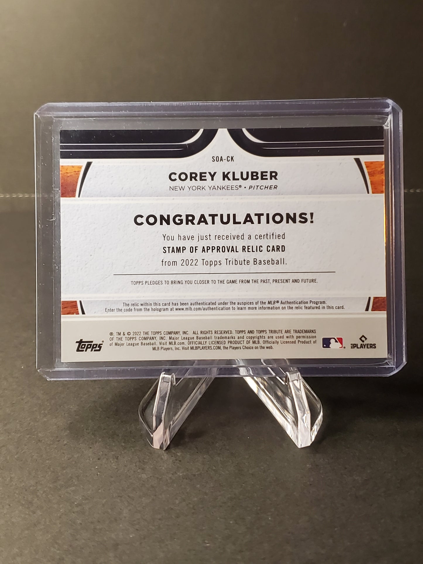 Corey Kluber 2022 Topps Tribute /99 SP Stamp of Approval Green SOA-CK