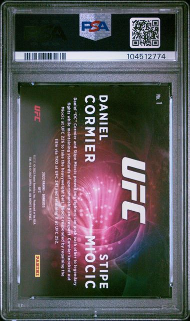 Cormier / Miocic 2022 Panini Donruss UFC Duos Holo Purple Laser /99 PSA 8