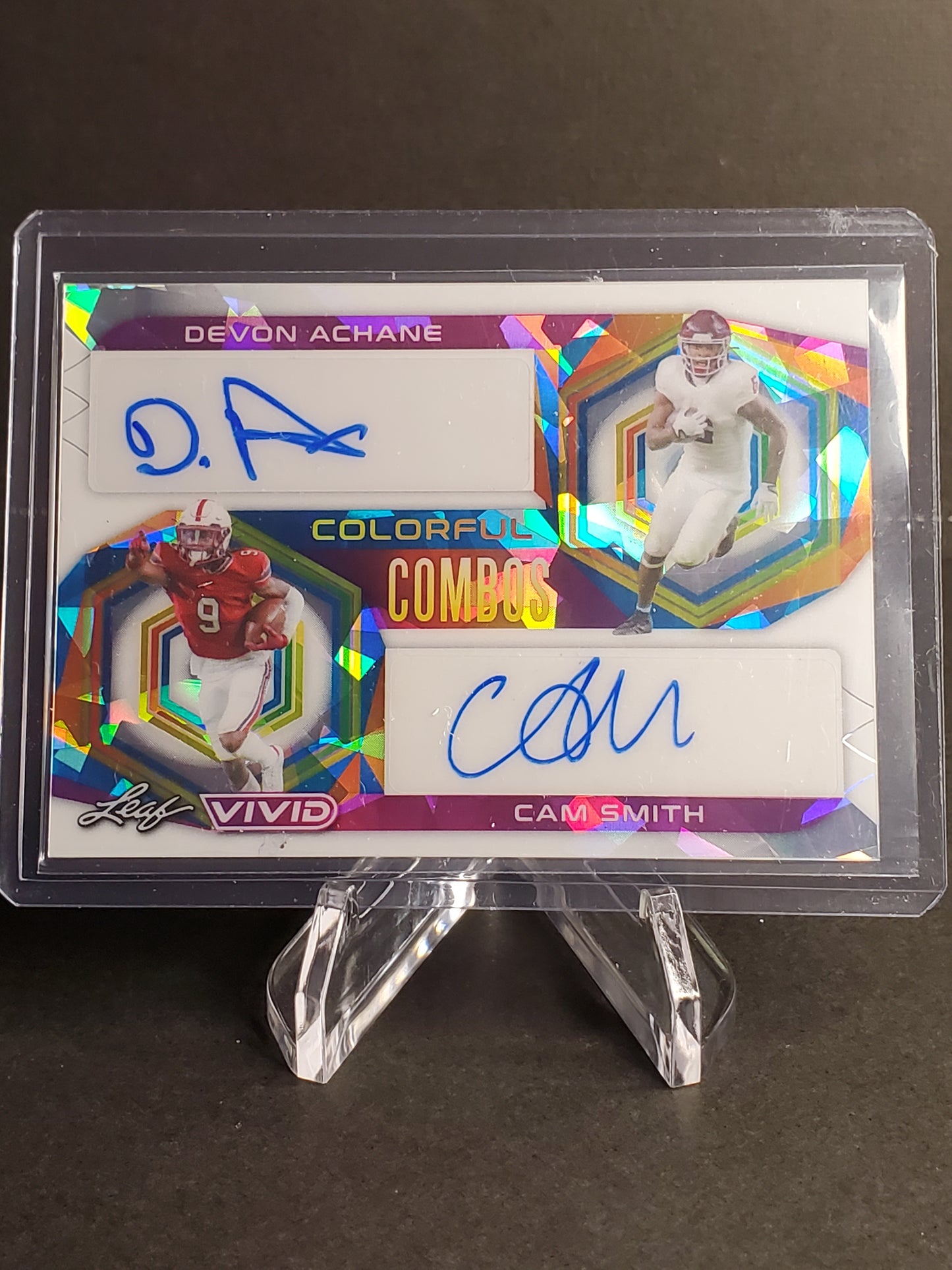 Devon Achane / Cam Smith 2023 Leaf Vivid Football Dual AUTO Colorful Combos /6 - #CC-19