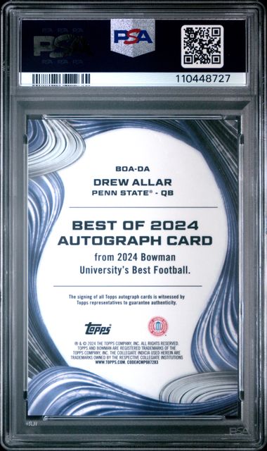 2024 Bowmans Best University DREW ALLAR Yellow Refractor AUTO /75 PSA Gem MT 10