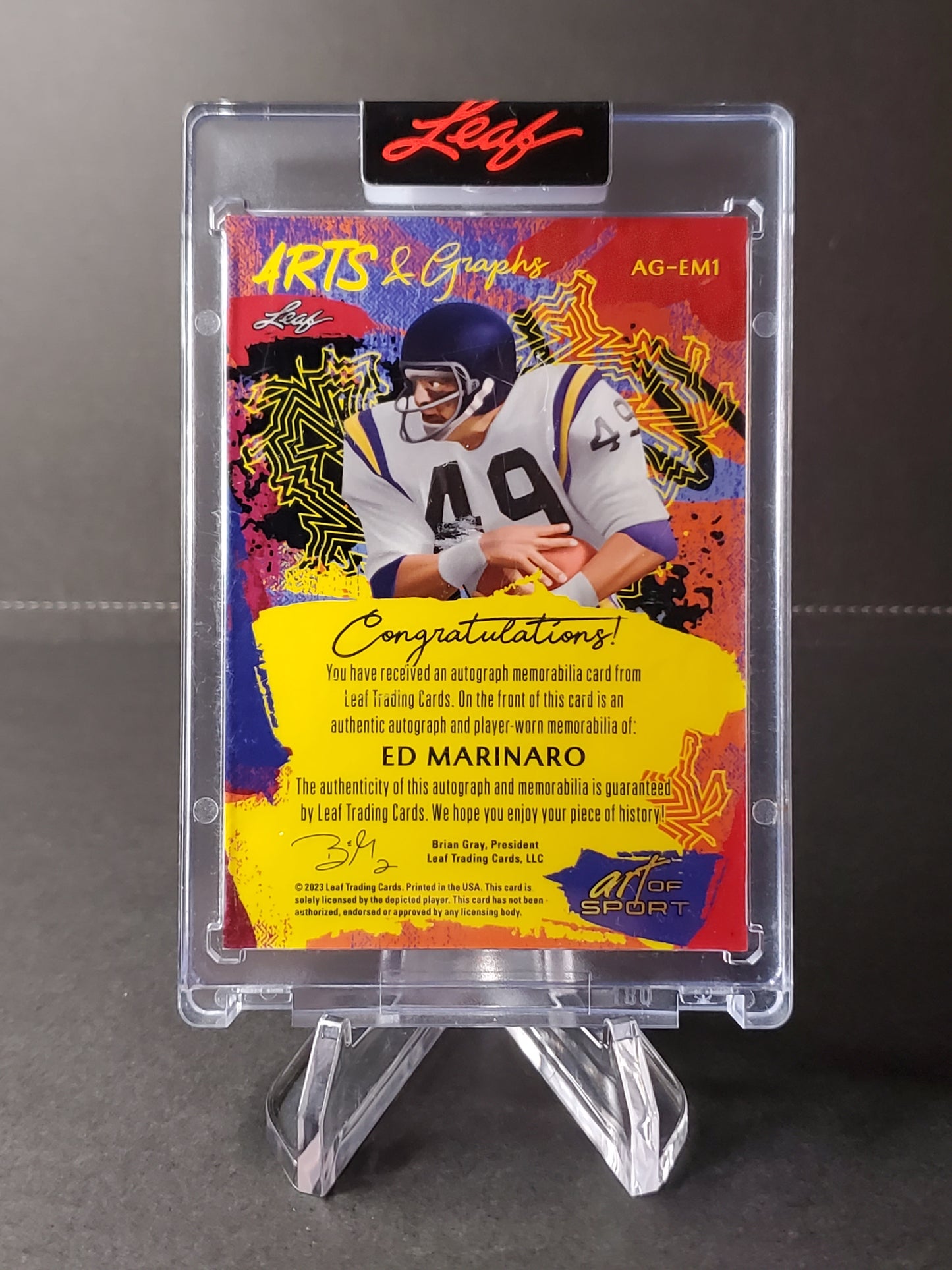 Ed Marinaro 2023 Leaf Arts & Graphs Red - Player Worn Patch AUTO /6 #AG-EM1