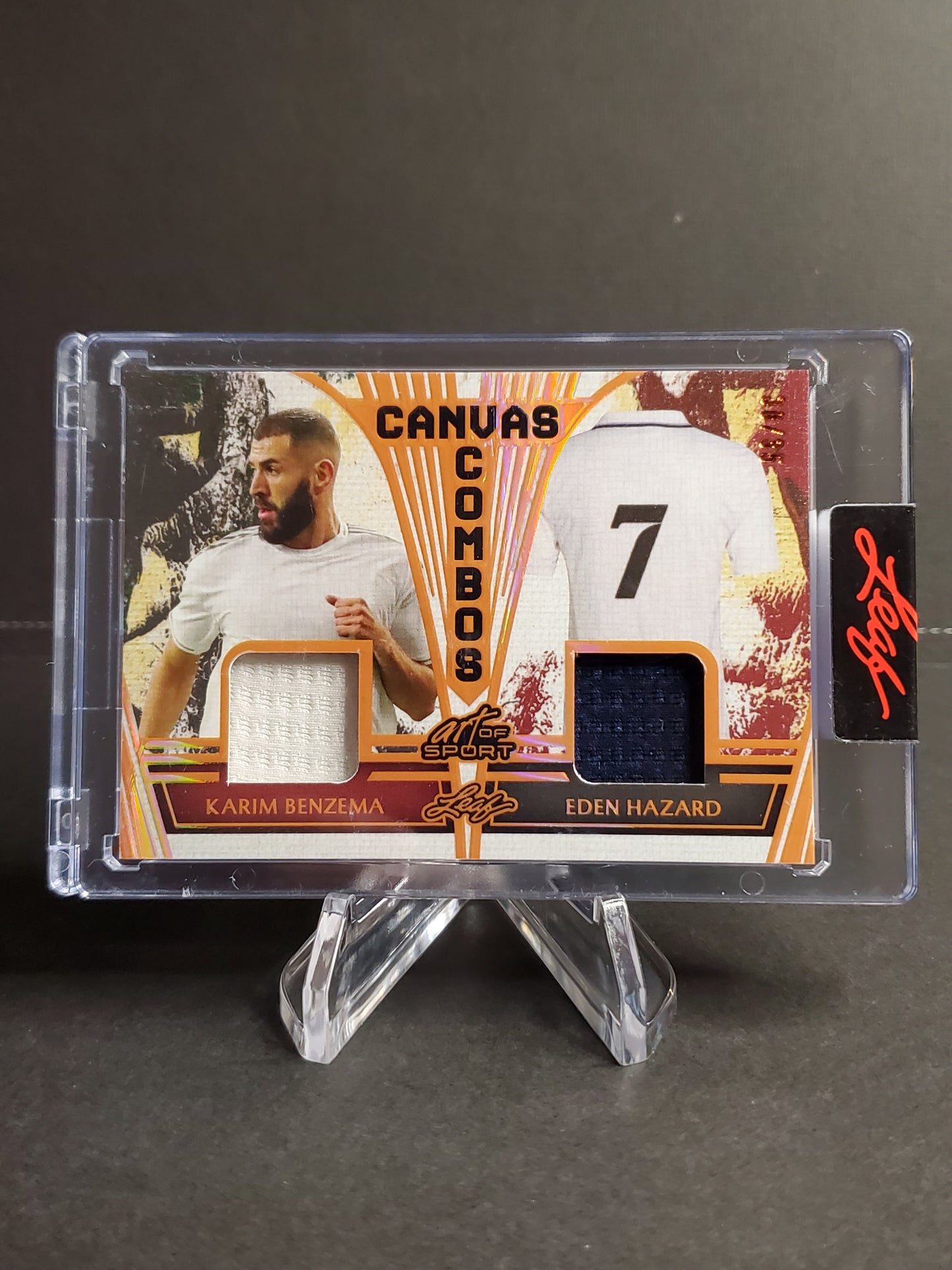 Karim Benzema / Eden Hazard 2023 Leaf Art of Sport Canvas Combos Game Used Jersey #CC-15 /35