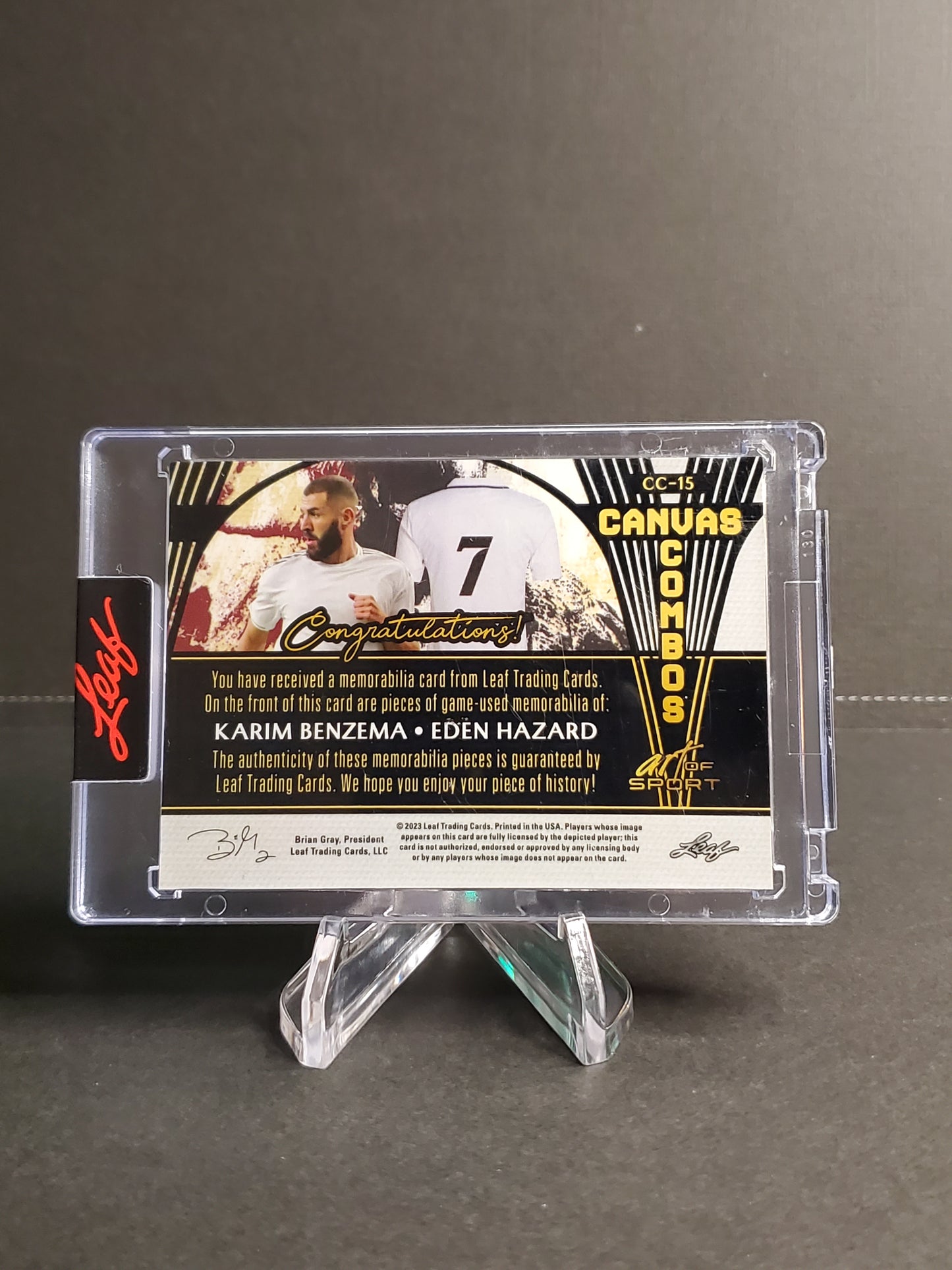 Karim Benzema / Eden Hazard 2023 Leaf Art of Sport Canvas Combos Game Used Jersey #CC-15 /35