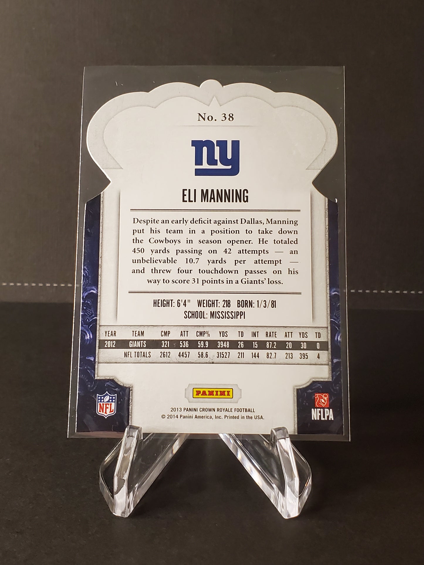 Eli Manning 2013 Panini Crown Royale Football #38