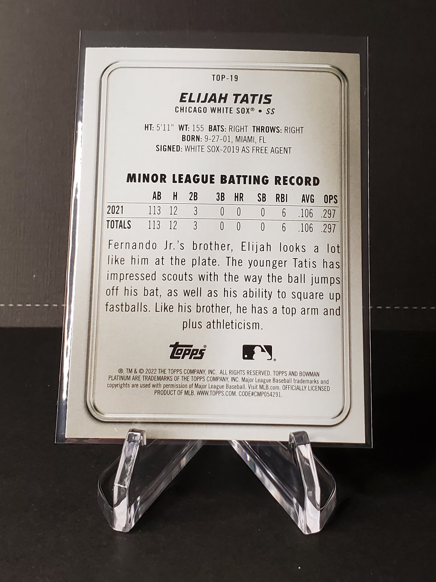 Elijah Tatis 2022 Bowman Platinum Top Prospects Ice Foil #TOP-19