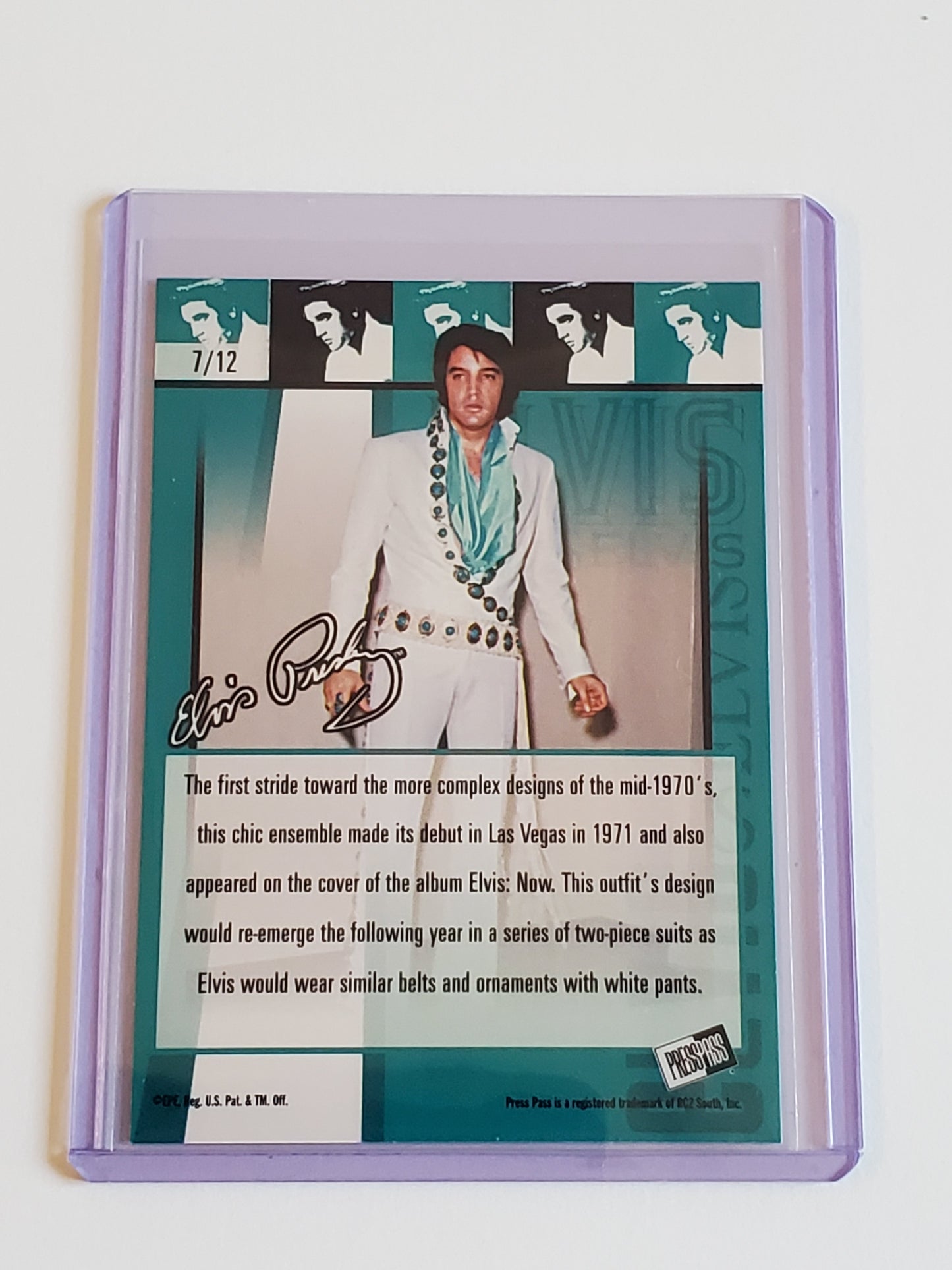 Elvis Presley 2006 Press Pass Elvis Lives Fashions Foil '71 Vegas White/Turqouise Jumpsuit 7/12
