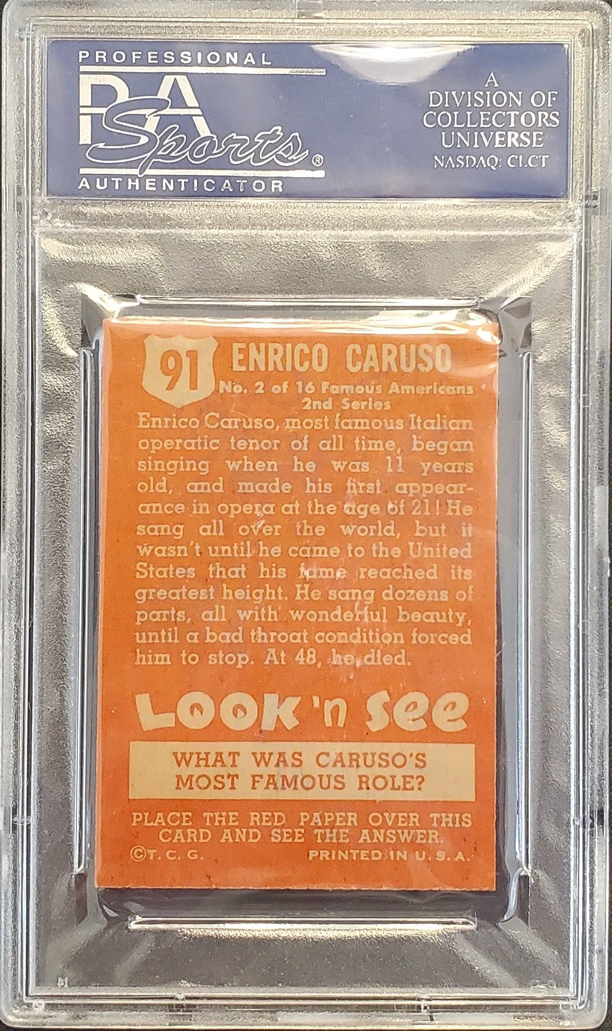 Enrico Caruso 1952 Topps Look 'N See # 91 PSA 8