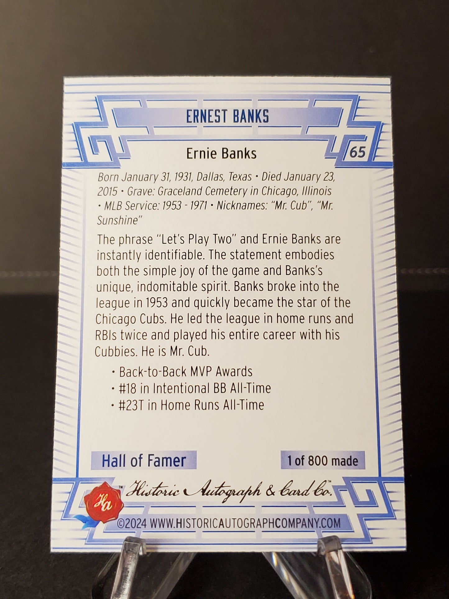 Ernie Banks 2024 Historic Autographs All Time Greats Tier 2 /800 #65