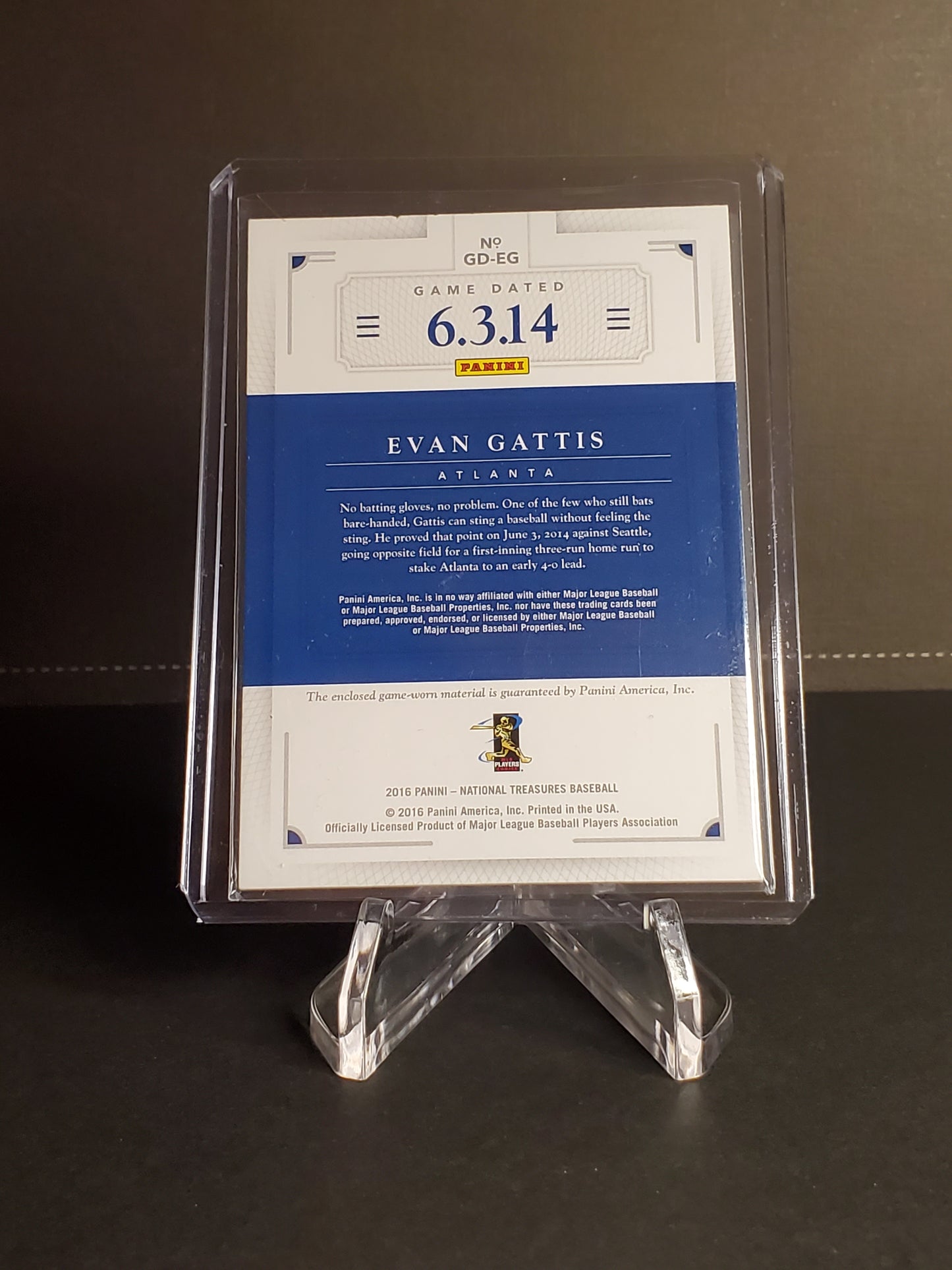 Evan Gattis 2016 National Treasures Game Dated Used Jersey /99 #EG