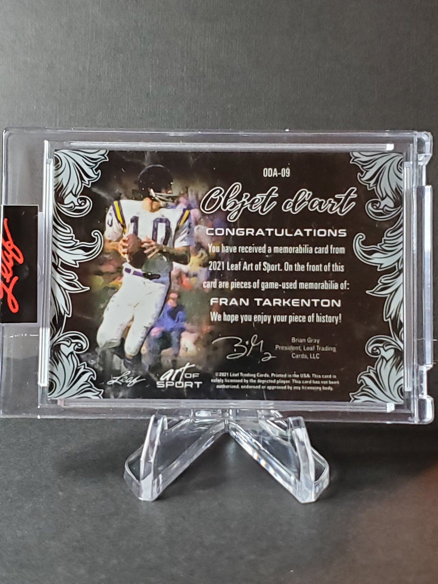 Fran Tarkenton 2021 Leaf Art of Sport - Object of Art - Dual Jersey Patch #ODA-09: /30