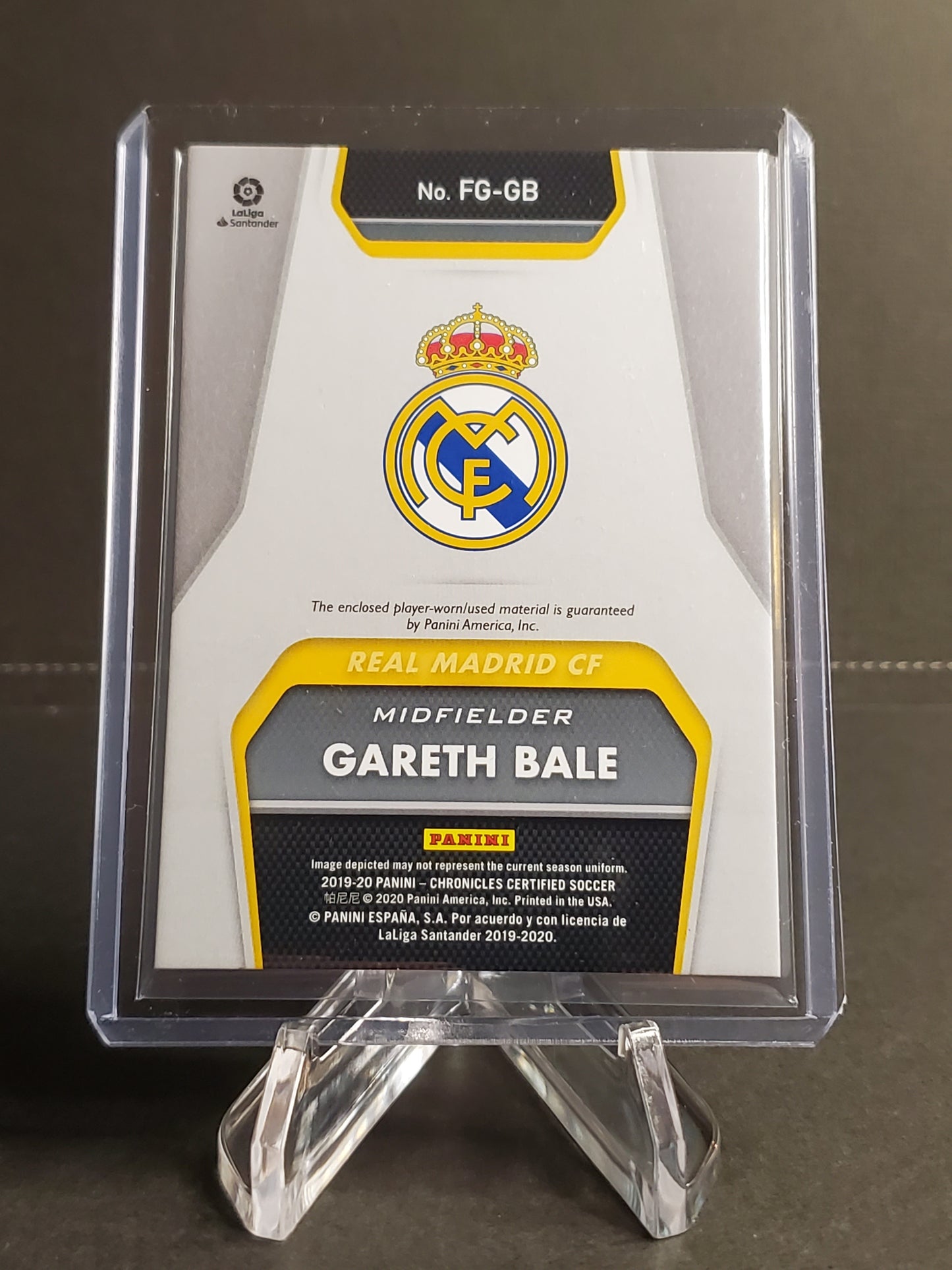 Gareth Bale 2019-20 Panini Chronicles Certified Fabric of the Game Relic #FG-GB