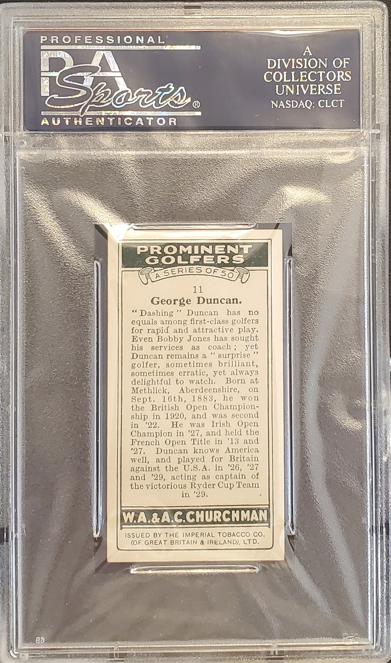George Duncan 1931 Churchman Prominent Golfers Small #11 PSA 6.5