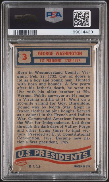 George Washington 1956 Topps U.S. Presidents #3 PSA 4 - Looks Great!