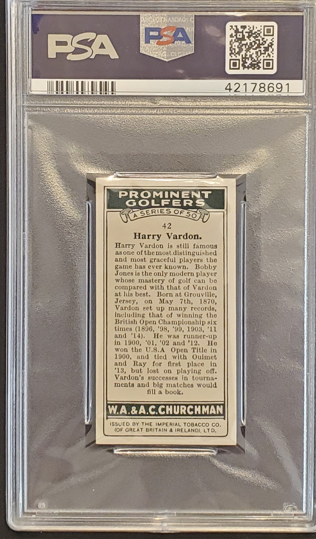 Harry Vardon 1931 Churchman Prominent Golfers Small #42 PSA 6