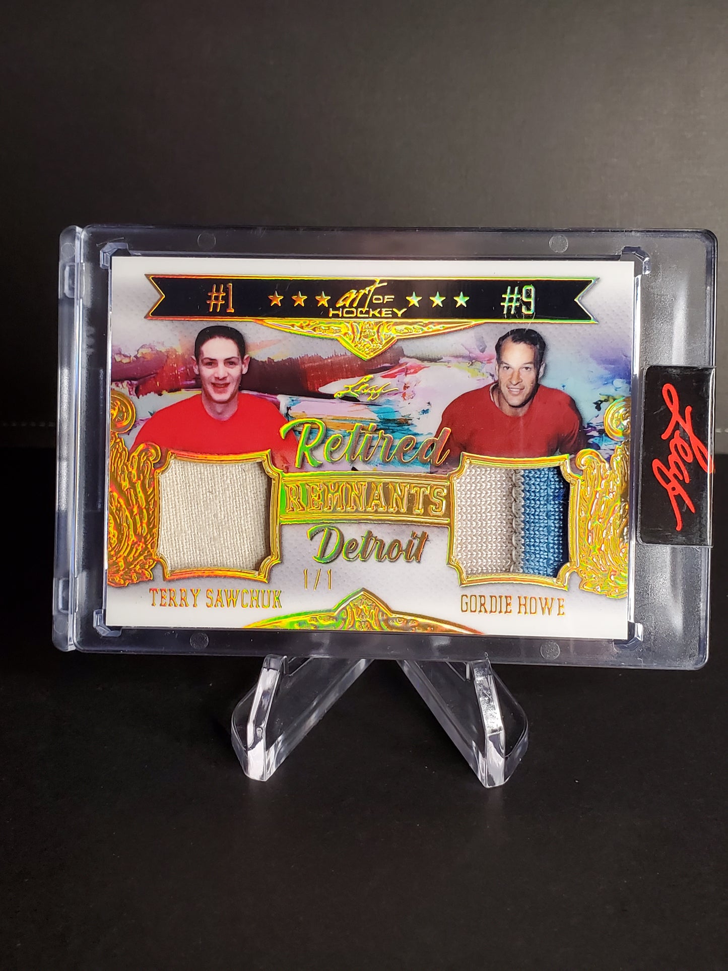 Gordie Howe Terry Sawchuk 2021 Leaf Art Of Hockey Retired Remnants 1/1 WOW!