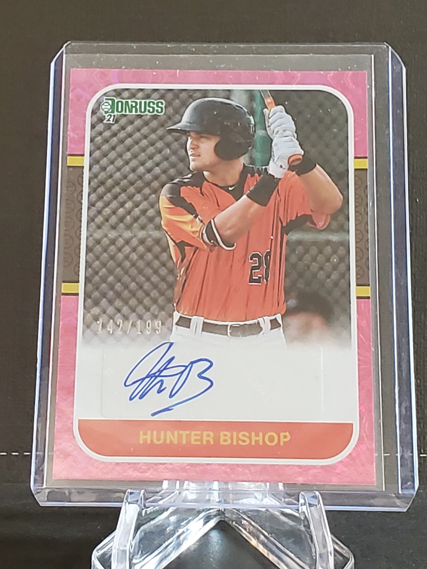 Hunter Bishop 2021 Panini Donruss Pink Fireworks AUTO 142/199 #87S-HB