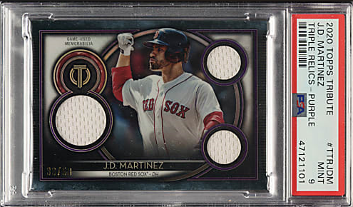 J.D. Martinez 2020 Topps Tribute Triple Relics Purple /50 PSA 9 (Pop 1)!!