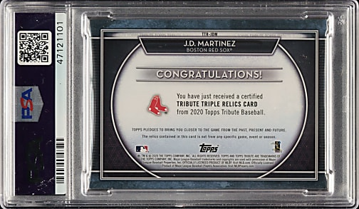 J.D. Martinez 2020 Topps Tribute Triple Relics Purple /50 PSA 9 (Pop 1)!!