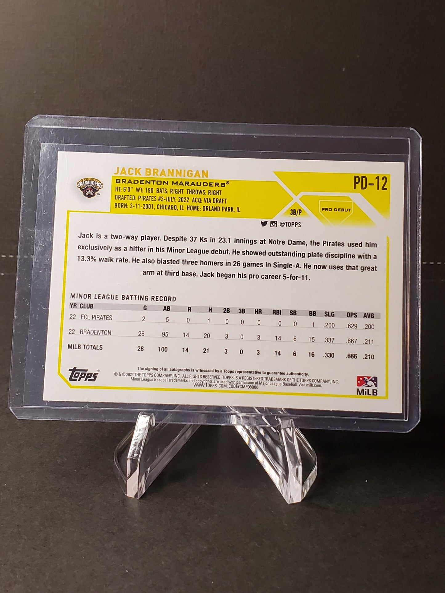 Jack Brannigan 2023 Topps Pro Debut AUTO #PD-12