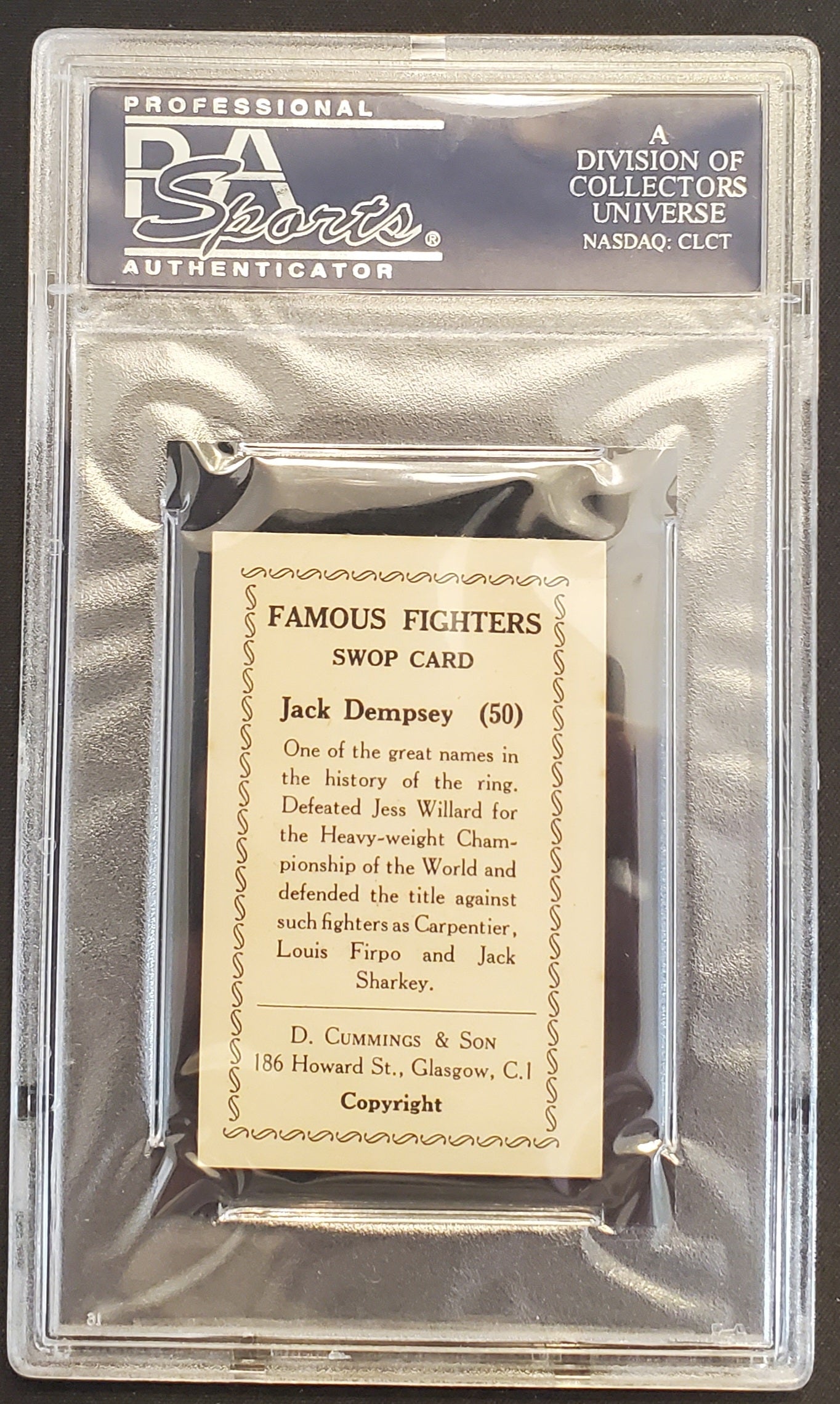 Jack Dempsey 1947 D. Cummings & Son Famous Fighters #50 PSA 8