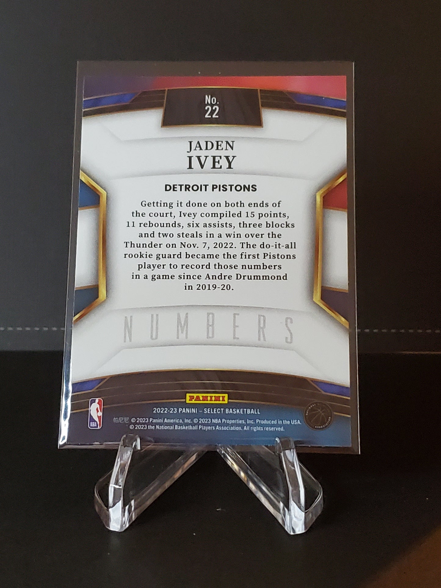 Jaden Ivey 2022-2023 Panini Select RC Numbers #22