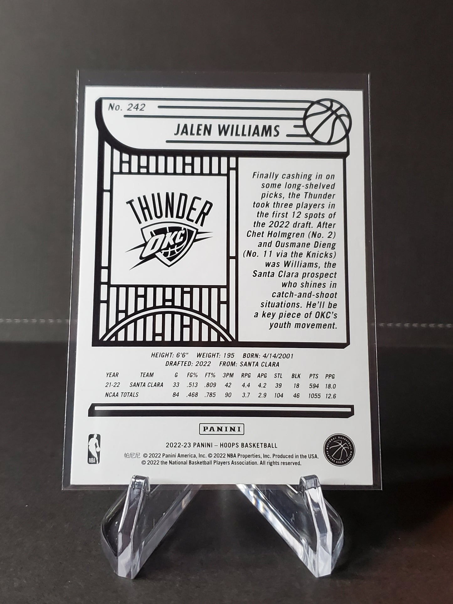 Jalen Williams 2022-2023 Panini Hoops Basketball RC #242