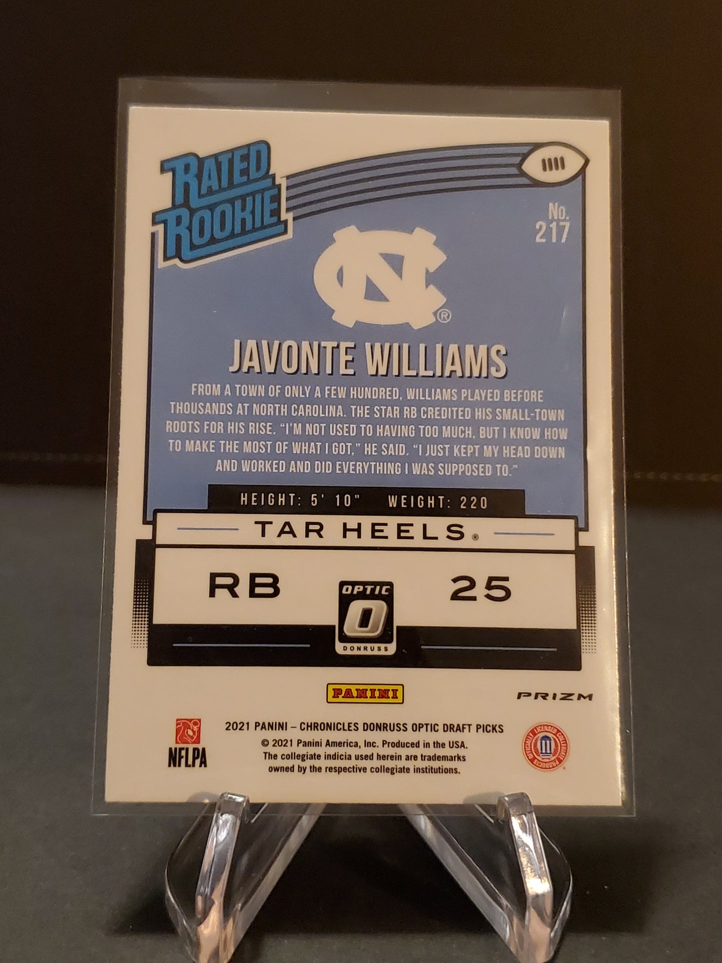 Javonte Williams 2021 Panini Chronicles Donruss Optic Draft Picks Rated Rookie Prizm #217