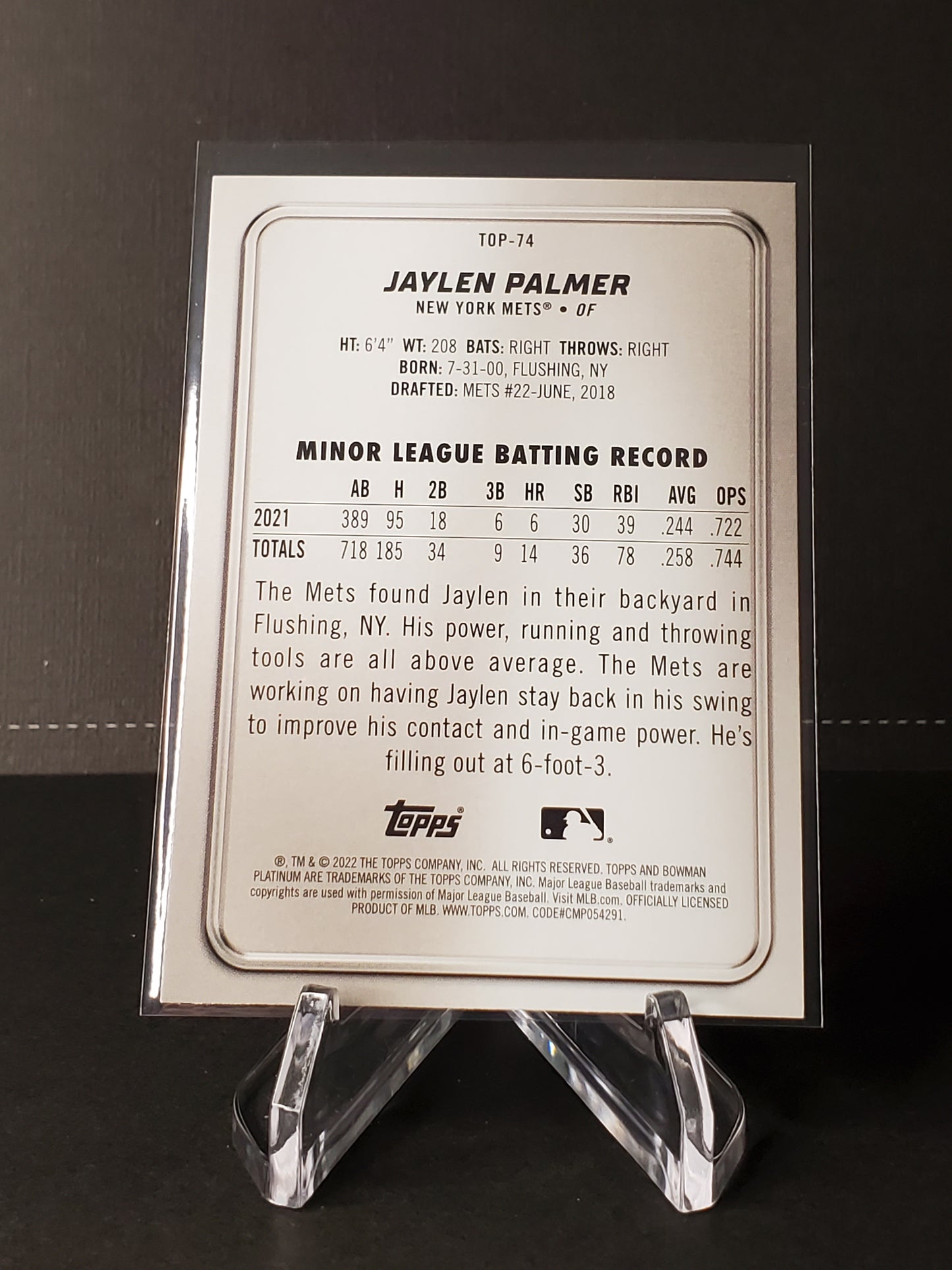 Jaylen Palmer 2022 Bowman Platinum Top Prospect #TOP-74