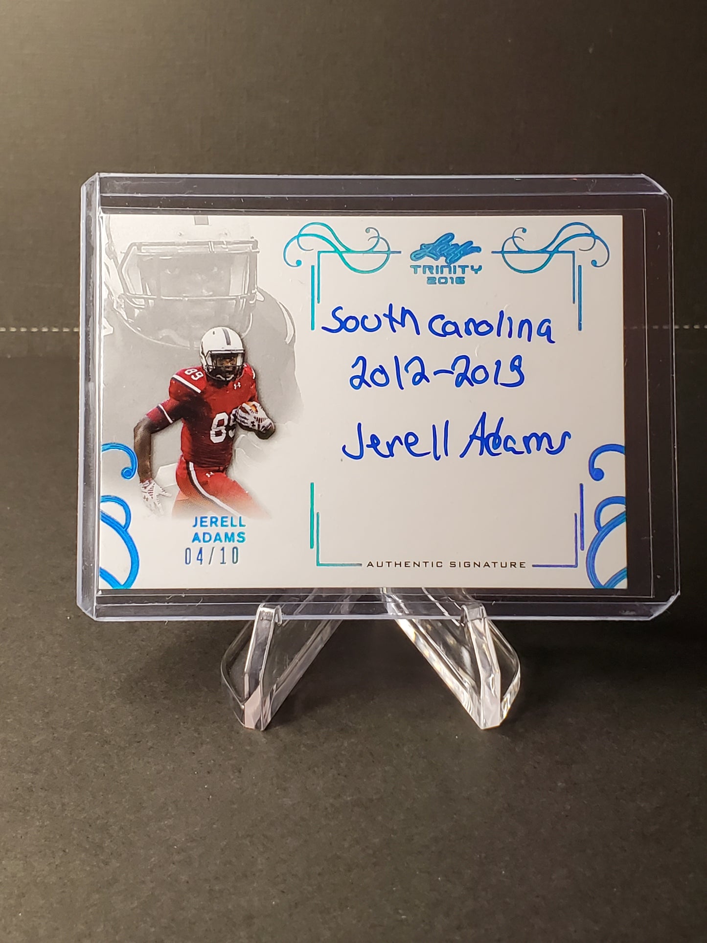 Jerell Adams 2016 Leaf Trinity Signatures Blue Spectrum 4/10 AUTO RC #A-JA1